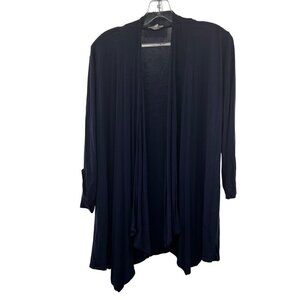 Ava James Women's Open Front 3/4 Roll Tab Sleeve Top Navy Size Small